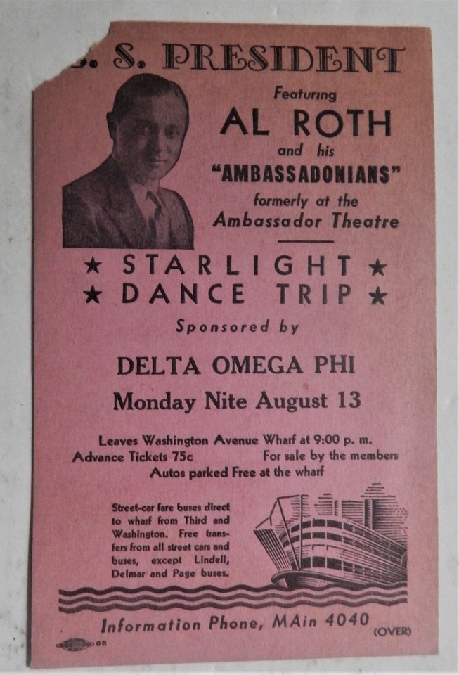 St Louis S.S. President Mississippi River Steamboat Al Roth Dance Trip ...