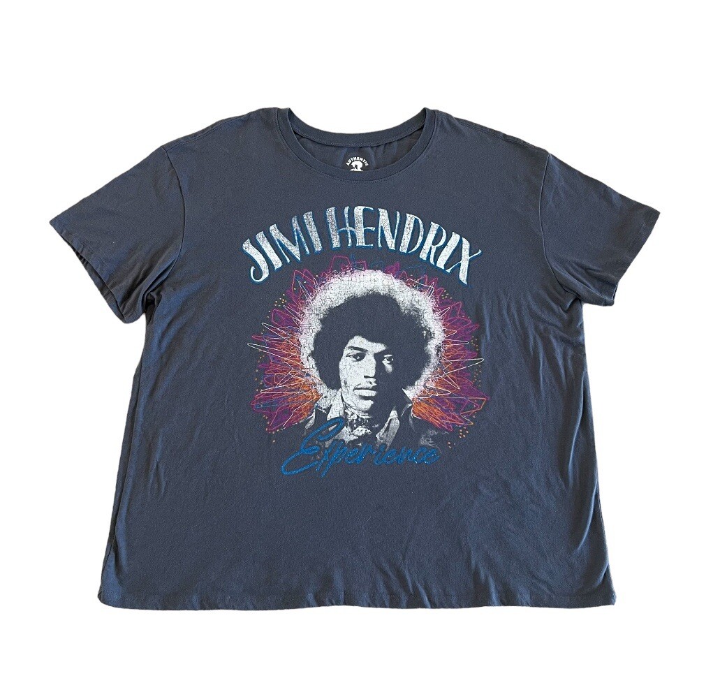 Authentic Jimi Hendrix Gray T-Shirt Glitter Experience Size 2XL (20) Unisex
