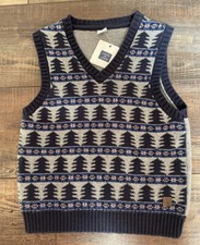 NWT Janie  Jack Blue Sweater Vest Trees Sz 4 Christmas Holiday