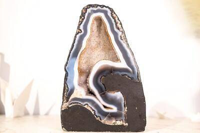 Seltene blau & weiße Spitze Achat Geode mit weißer Galaxie Druzy Kristall 13 Pfund