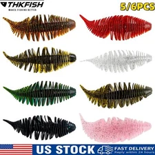 THKFISH Soft Plastic Swimbait Bellows Gill Worms Fishing Lure Bass Trout Bait US