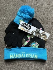 Star Wars Mandalorian Beanie Hat Gloves Kid's Size OSFM Child 2Pc Set NWT