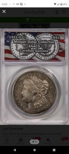 1921 D Morgan Silver Dollar . ANACS Certified Authentic