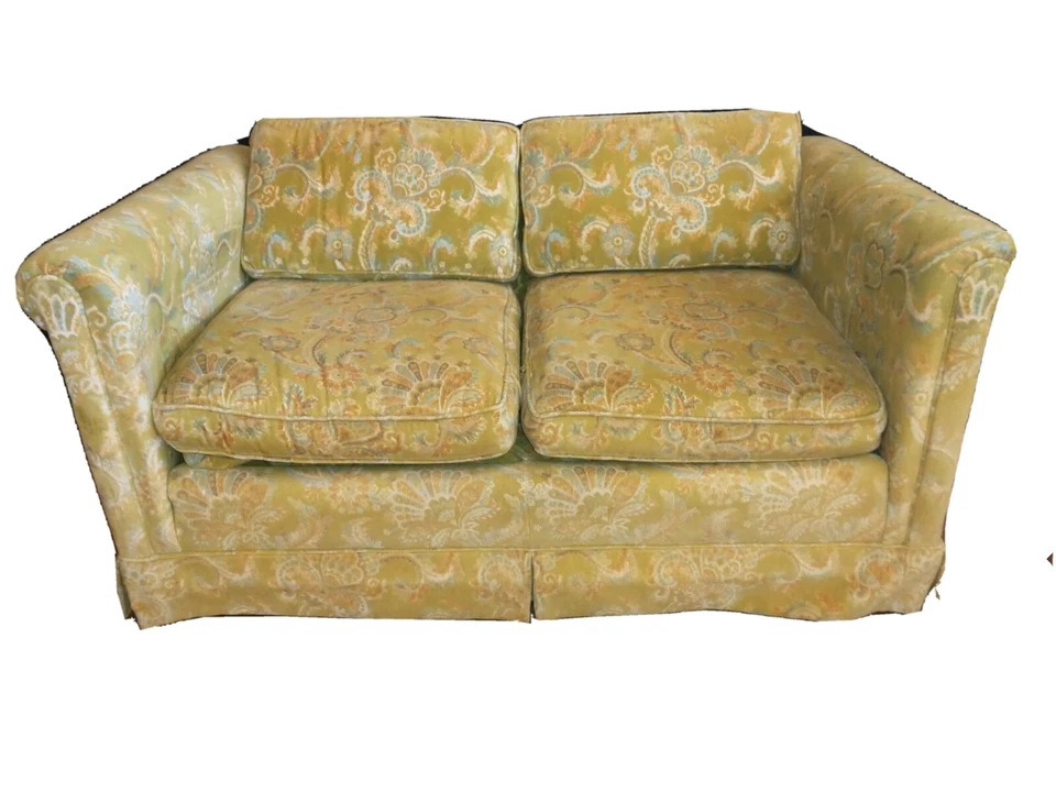 Sofá sofá vintage Love Seat verde claro con diseño floral cachemir Foto 3 de 4