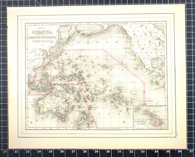 1894 Original Handcolor Map:  OCEANICA, EXHIBITING ITS VARIOUS DIVISIONS, ISLA..