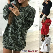 Women's Oversize Sweatshirt Mini Tank Dress Long Sleeve Sweater Casual Top Shirt