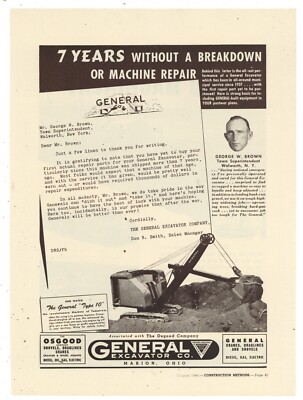 1944 General Excavator Ad: Walworth, New York Town Superintendent Endorsement
