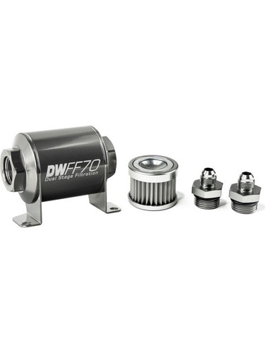DeatschWerks Stainless Steel 6AN 5 Micron Universal Inline Fuel Filter Housing Kit (70mm)