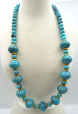 Turquoise And Silvertone Beaded Choker Necklace 14.5"