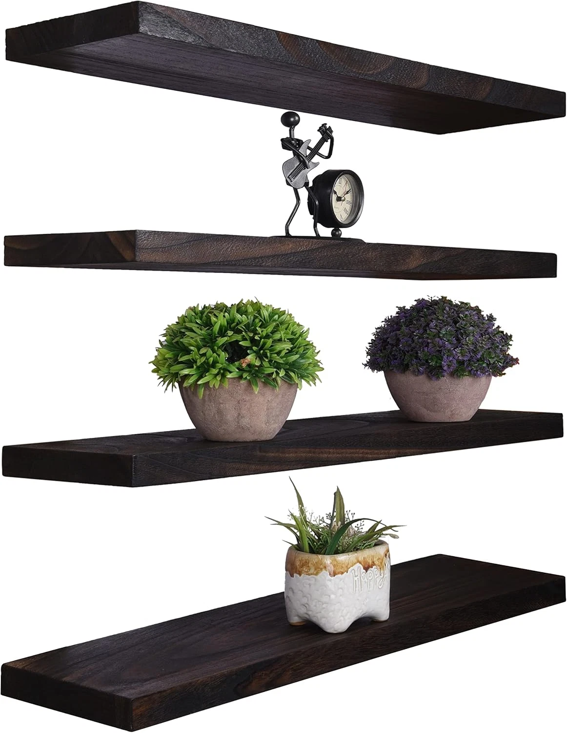 Rustic Walnut Floating Shelves Set of 4 for Home Decor - 24 Inch