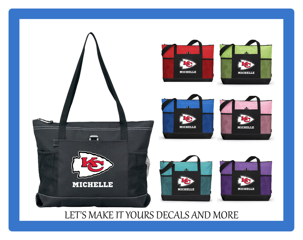 KANSAS CITY CHIEFS WITH NAME TOTE PURSE TRAVEL SPORTS GYM SCHOOL BAG ZIPS