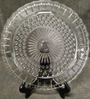 VINTAGE Clear Federal Glass Cake plate serving Hobnail Bubble 3-footed Scalloped