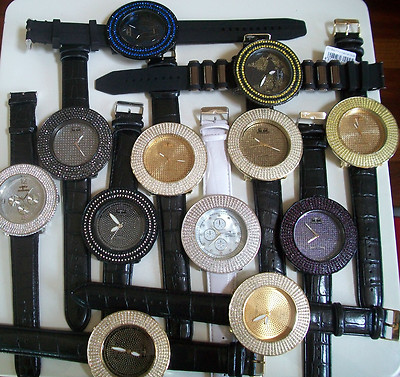 Men's 5 Row Plain & Map dial TECHNO PAVE Bling Fashion Dressy Watch