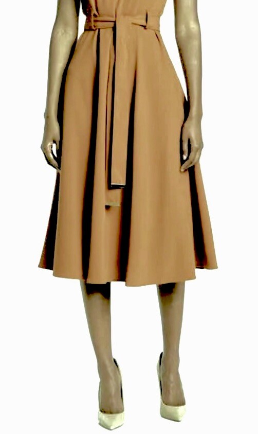 calvin klein women's belted fit & flare midi dress CALVIN KLEIN S/LESS FIT&FLARE, BELTED MIDI DRESS, LUGGAGE, SIZE 6 NWT