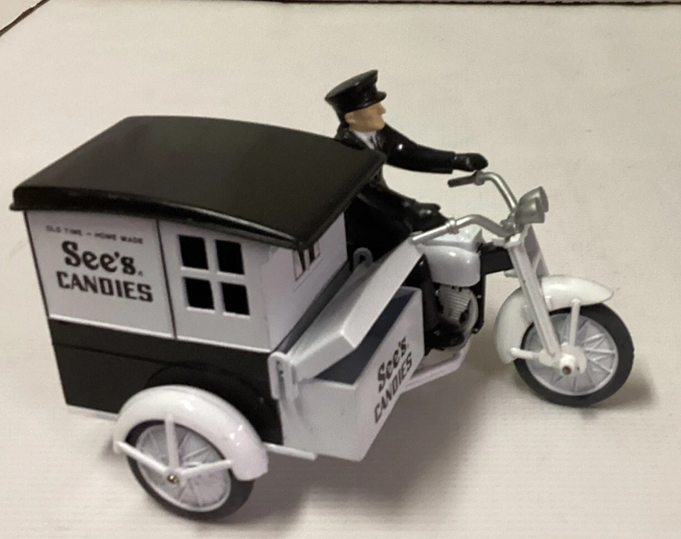See's Candies Die Cast Motorcycle w/ sidecar, delivery man - Image 4 of 4