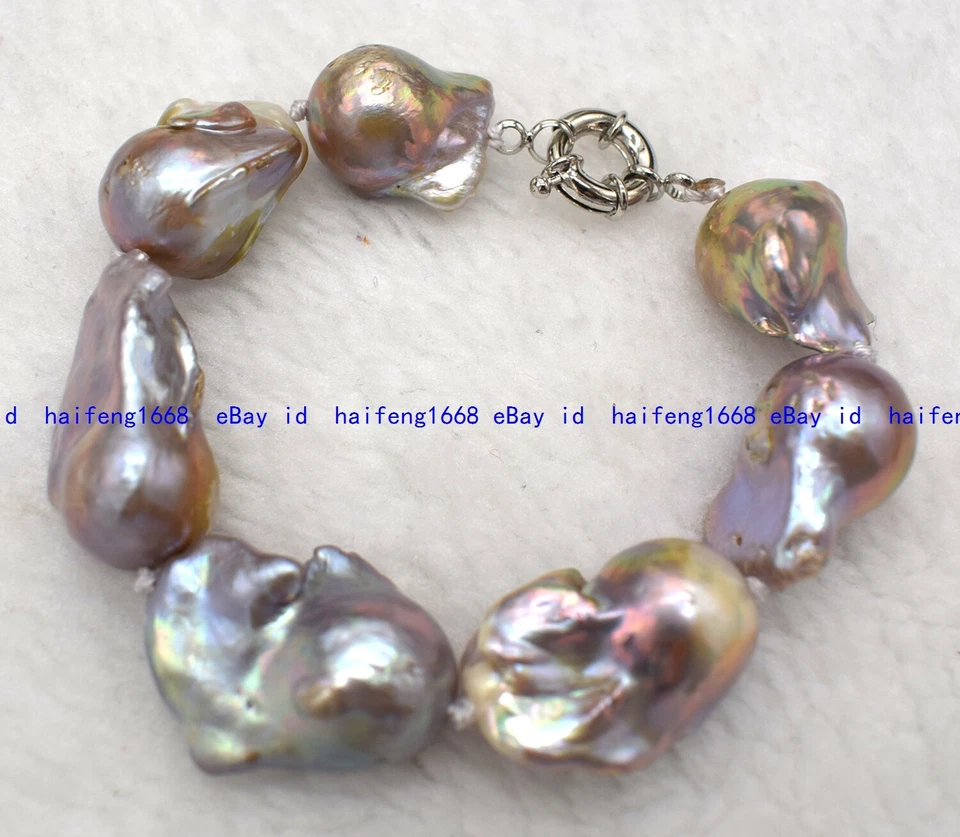 Selten Riesig 15x20mm Natürlich Lila Süßwasser Barock Perle Armband Ohrring 19cm - Bild 3 von 4
