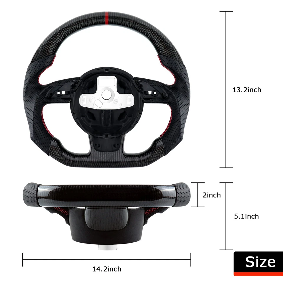 LOSCHEN Real Carbon Fiber Steering Wheel For Audi S3 S4 S5 RS3 RS4 RS5 RS6 2012+ - Image 2 of 4