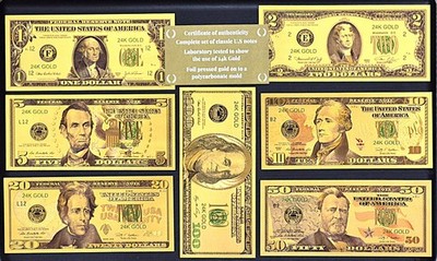 COMPLETE SET 2026 24kt GOLD $1 $2 $5 $10 $20 $50 $100 BANKNOTES FOIL  SET COA