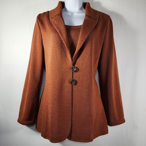 Conjunto de suéter/chaqueta y concha St. John Sport talla L informal tejido noche naranja quemado