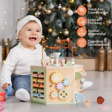 ROBUD 13-in-1 Montessori Toys Fountain Garden Theme Wooden Activity Cube Gifts