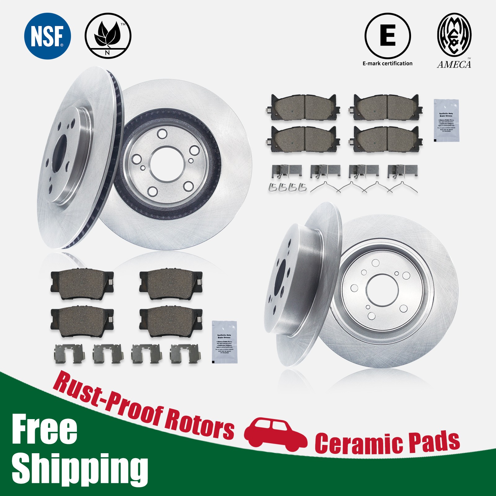 For Toyota Camry Avalon Front Rear Disc Brake Rotors and Ceramic Pads Kit 2008