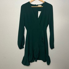 Altar'd State Wrap Mini Dress Women Small Hunter Green Ruffle Long Sleeve Autumn
