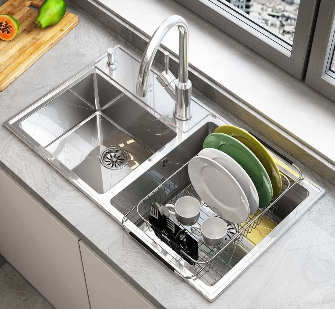 TESOT Adjustable Over Sink Dish Rack Stainless Steel Dish Drying Rack On Coun...