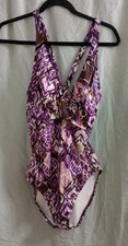 Speedo One Piece Swimsuit Purple Abstract Criss Cross Back Padded Size 14