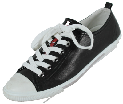 PRADA SPORT Black Leather Cap-Toe Lace-Up Low Top Sneakers  display picture 3