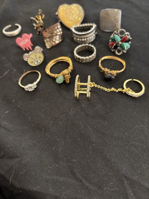 RING LOT OF 14 PCS GEMS ETC ASSTD SZS