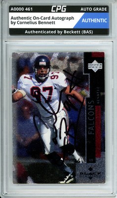 Authentic On-Card Autograph Signed by Cornelius Bennett CPG Auto Grade AUTHENTIC