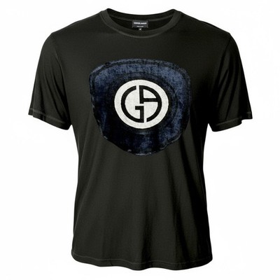 Giorgio Armani Black Terry Shield Logo T-Shirt Size 48 US Medium Luxury Casual