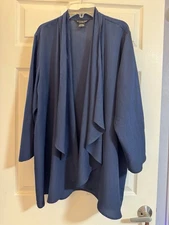 Citron Santa Monica 100% Silk, navy blue, open front Kimono jacket, OS/Med/Large