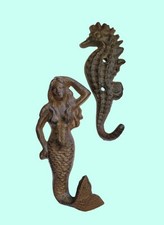 Seahorse  Mermaid Towel Hook Wall Hanging Robe Rack Home Bath Decor Metal 6"