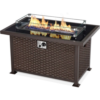 #ad 44quot; Propane Gas Fire Pit Table 50000 BTU CSA Rattan Patio Outdoor Wind Guard Lid $329.00