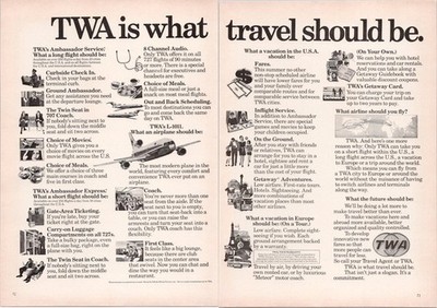 TWA Vintage Magazine Ad 1970s Airlines Travel L-1011 707 Two-Page Print