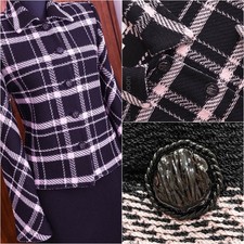 MINT  ST JOHN COLLECTION BLACK/PINK PLAID / TEXTURED KNIT JACKET SZ 4