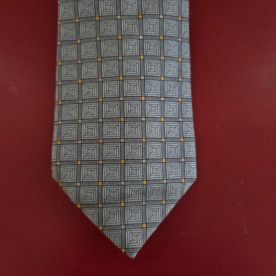 Corbata de traje geométrica azul Venezia Citta D'Arte 100 % seda para hombre hecha en Italia Foto 3 de 4