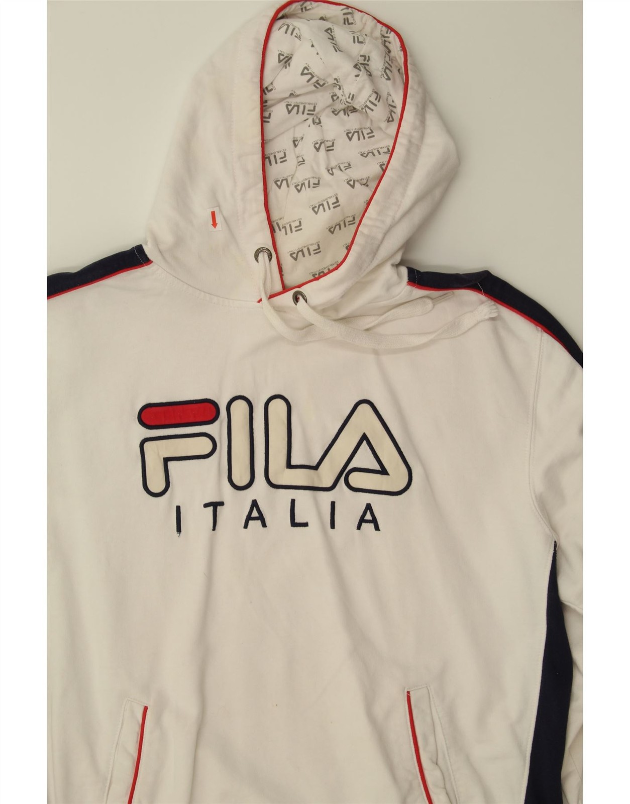 Felpa con cappuccio FILA donna grafica oversize UK 10 small bianco colorblock AY10