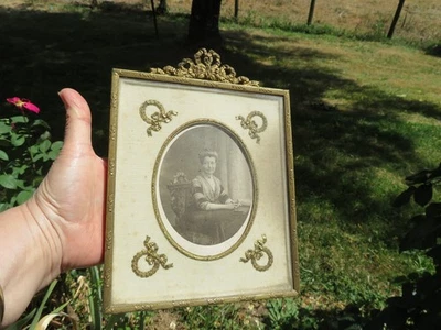 ancien grand cadre photo, bronze et laiton Napoléon III 24.3 cm posé / suspendre - Photo 1/4