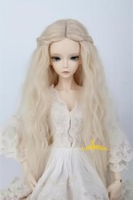 1/6yosd 1/4MSD BJD Blond Hair Long Curly Wig 2 Braids Center Parting Light Gold