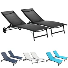 Outsunny Chaise Lounge Chair Patio Lounger with Two Wheels Set of 2
