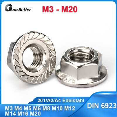 M3-M20 Sperrzahnmutter Flanschmuttern DIN 6923 A2 A4 Edelstahl Sechskant Flansch