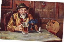 AK Rosenheim Künstler-AK Dackel Bier Prosit Neujahr a. Nachl. Landsberg Lech