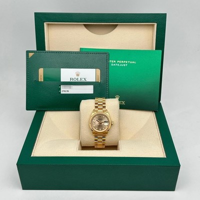 Rolex Datejust President 279178 18K Yellow Gold Diamond Champagne Dial Watch B&P