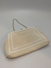 Vintage Walborg White Beaded Gold Tone Metal Chain Handle Clutch/Handbag/Purse