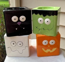 Rare Lot of 2 TII Collections Transpac Halloween Ceramic Candle Holder Pillars