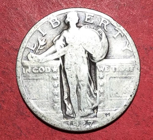 1927 US Standing Liberty SILVER Quarter! "Philadelphia" Mint! Good! Old US Coin!