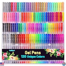 120 Colors Gel Pens, Colored Neon Glitter Pen for Adult Coloring Books, 40 More