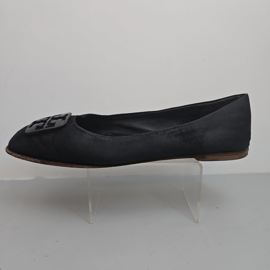 Tory Burch Georgia Ballet Flat Black Leather Suede Square Toe Logo Size 10M thumbnail 7